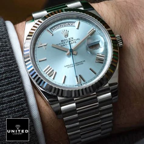 rolex day date blue dial replica|rolex day date ice blue.